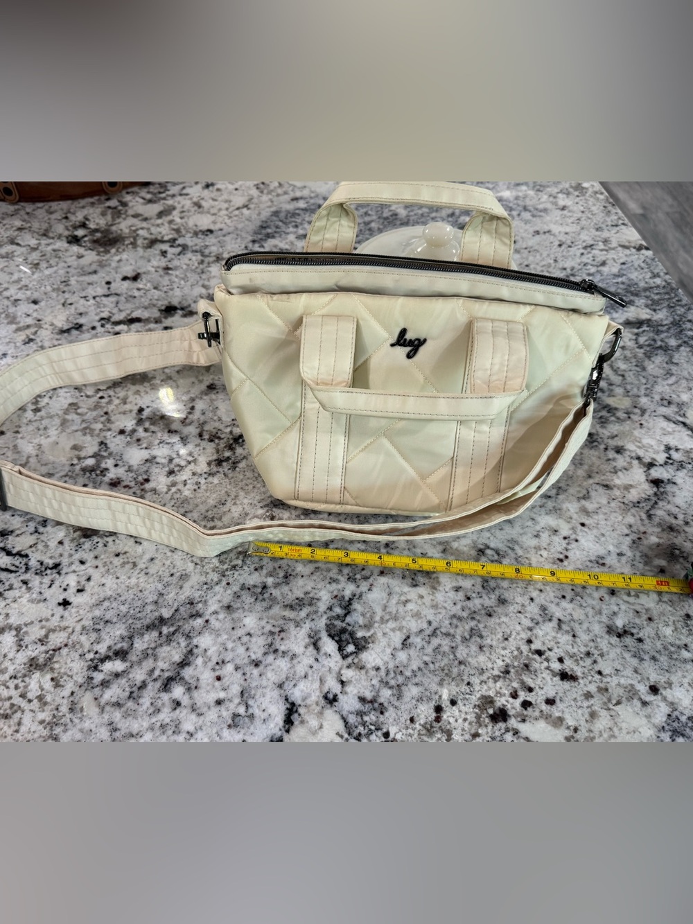 lug Dary Mini Quilted Cream Shoulder Bag with Top Handles